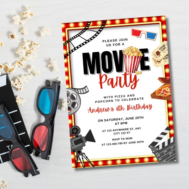 Movie Night Birthday Invitation, Movie Party  Invitation (Creator Uploaded)