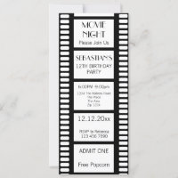 Movie Night Birthday Party Admission Ticket