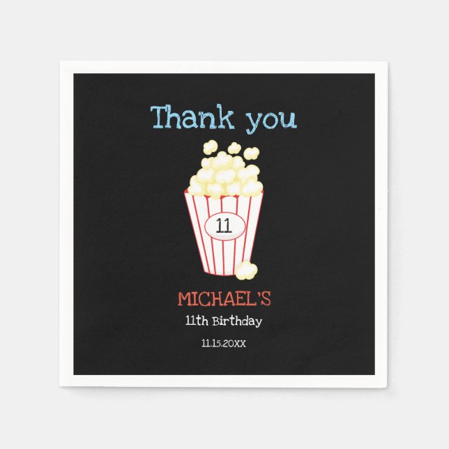 Movie Night Birthday Party Cute Popcorn Kids Napkin (Front)