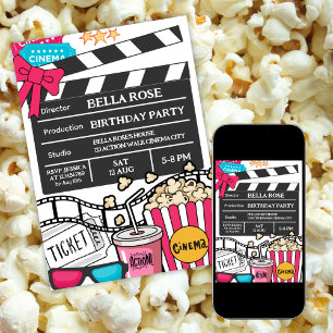 Movie Night Birthday Party For Girls Invitation