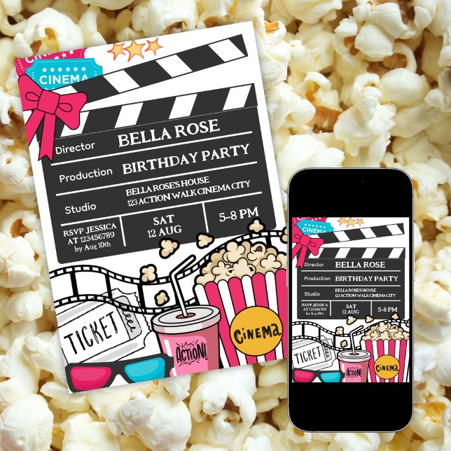 Movie Night Birthday Party For Girls Invitation (Creator Uploaded)