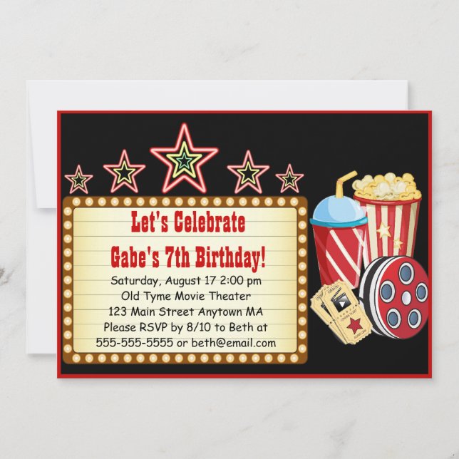 Movie Night Birthday Party Invitation (Front)