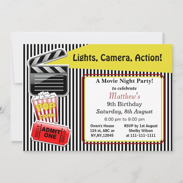 Movie Night Birthday Party Invitation (Front)