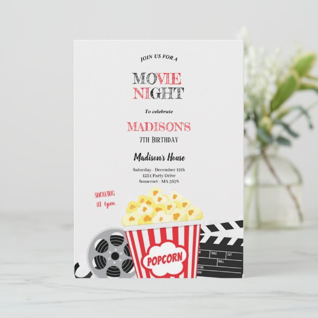 movie night birthday party invitation (Standing Front)