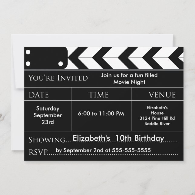 MOVIE NIGHT Birthday Party Invitation (Front)