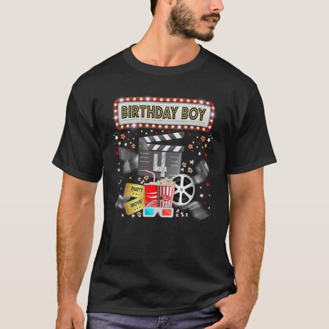 Movie Night Birthday Party Pajama Slumber Popcorn T-Shirt (Front)