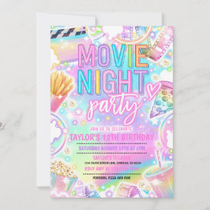 Movie Night Birthday Party Pastel Rainbow Movie Invitation