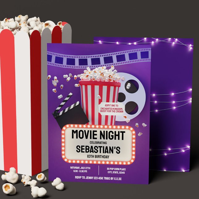 Movie Night Childrens  Birthday Party Invitation (Movie Night Childrens Birthday Party Invitation)