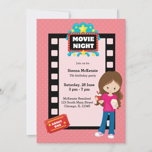 Movie night * choose background colour invitation (Front)