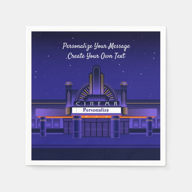 Movie Night Cinema Theatre Marque Personalise Napkin (Front)