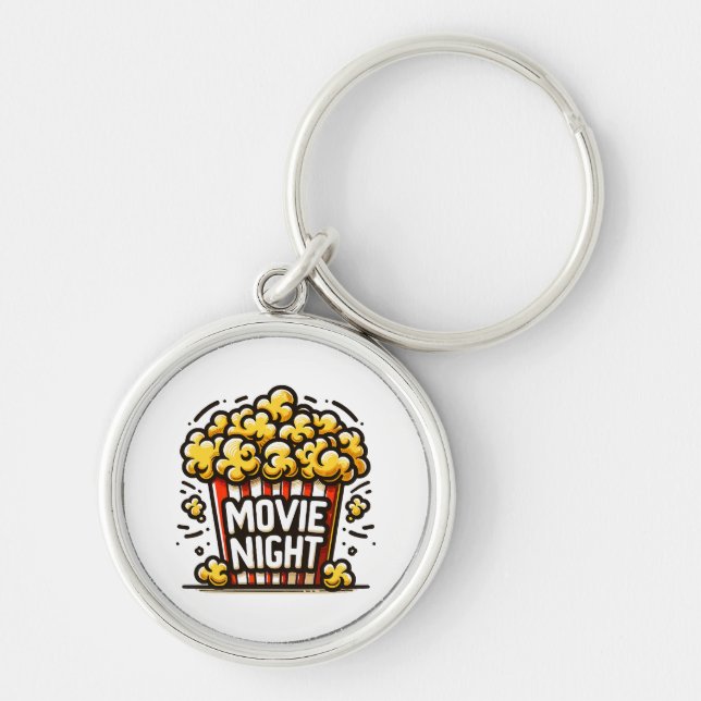 Movie Night Delight Playful Popcorn Key Ring (Front)