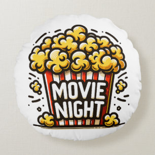 Movie Night Delight Playful Popcorn Round Cushion