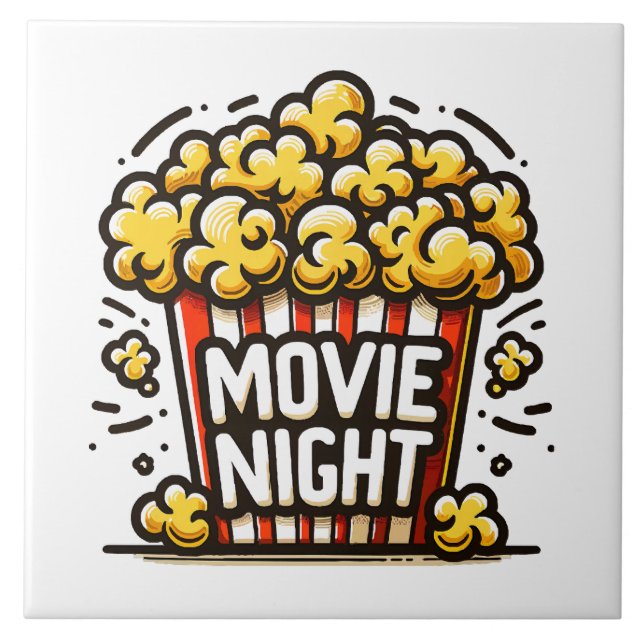 Movie Night Delight Playful Popcorn Tile (Front)