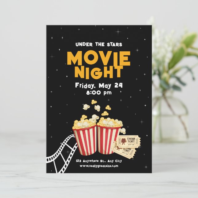 Movie Night Flyer, Movie Night Birthday Party  Invitation (Standing Front)
