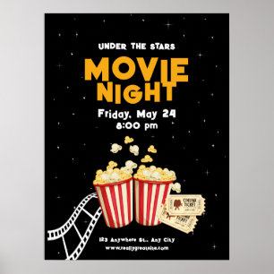Movie Night Flyer, Movie Night Birthday Party  Poster