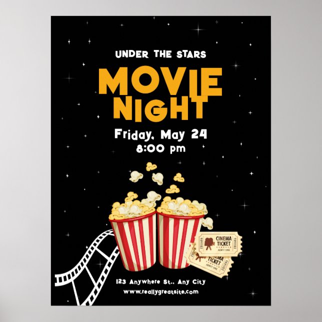 Movie Night Flyer, Movie Night Birthday Party  Poster (Front)
