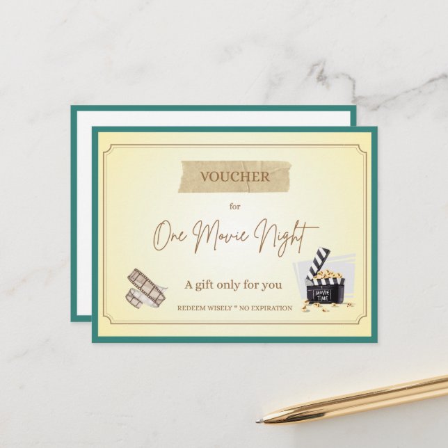 'Movie Night' Funny Gift Voucher Postcard (Front/Back In Situ)