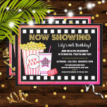 Movie Night Girl's Birthday Party  Invitation<br><div class="desc">Add your own details to these fun movie night themed birthday party invitations featuring a bucket of popcorn,  a cold drink and a retro movie ticket!</div>