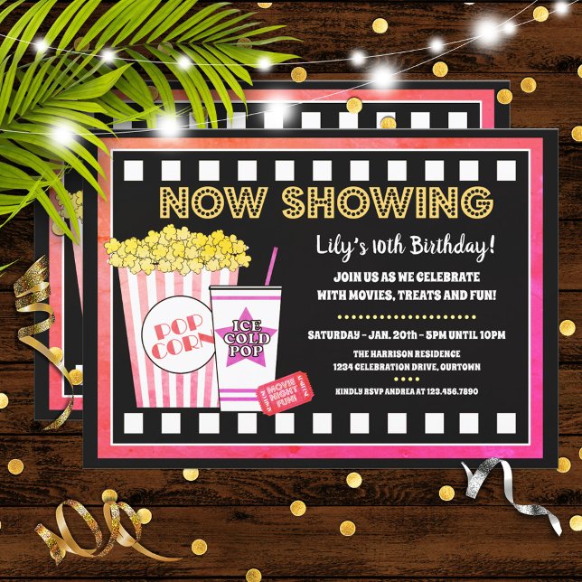 Movie Night Girl's Birthday Party  Invitation (Creator Uploaded)