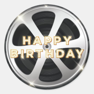 Movie Night Luxury Happy Birthday Classic Round Sticker