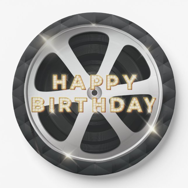 Movie Night Luxury Happy Birthday Paper Plate (Front)