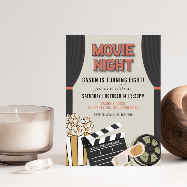 Movie Night, Movie theme, Movie night invite,  Invitation (Creator Uploaded)