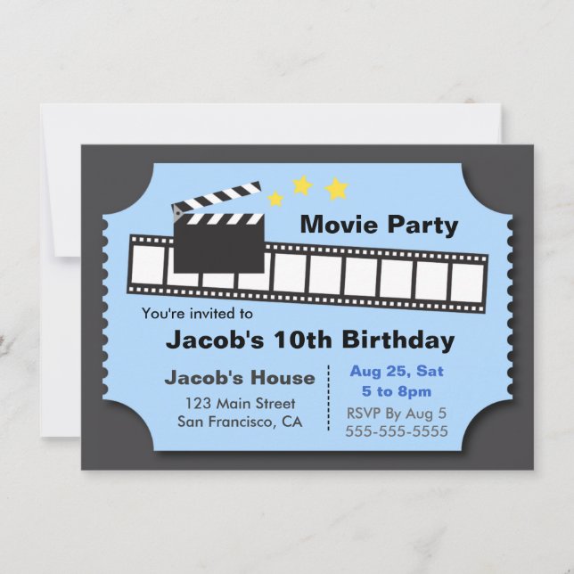 Movie Night Party, Birthday Party Invitation (Front)