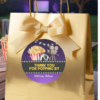 Movie Night Party Thank You For Popping By Classic Round Sticker