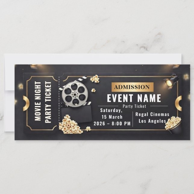 Movie Night Party Ticket Editable Template (Front)