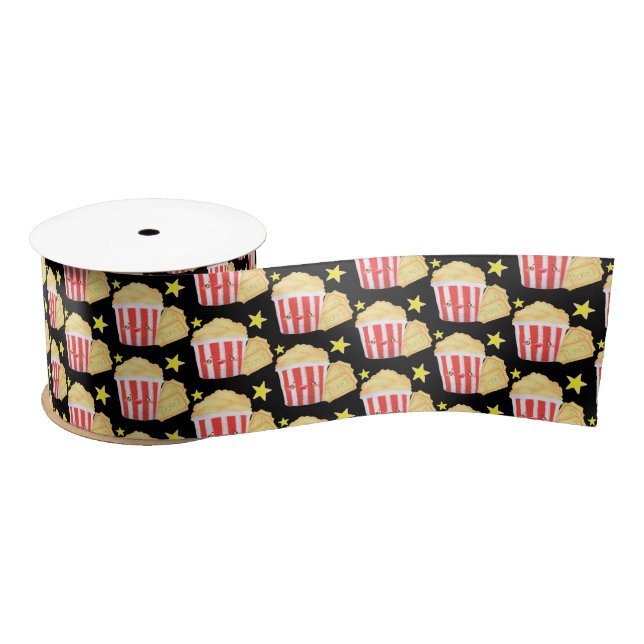 Movie Night Popcorn And Tickets Satin Ribbon (Spool)