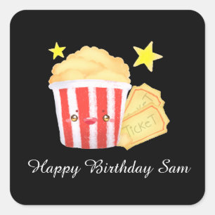 Movie Night Popcorn And Tickets Square Sticker