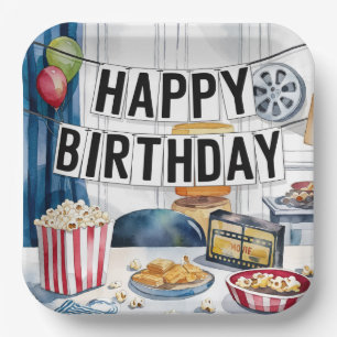 Movie Night Popcorn Birthday Party Paper Plate