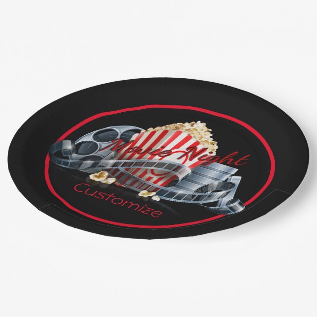 Movie Night Popcorn Paper Plate (Angled)
