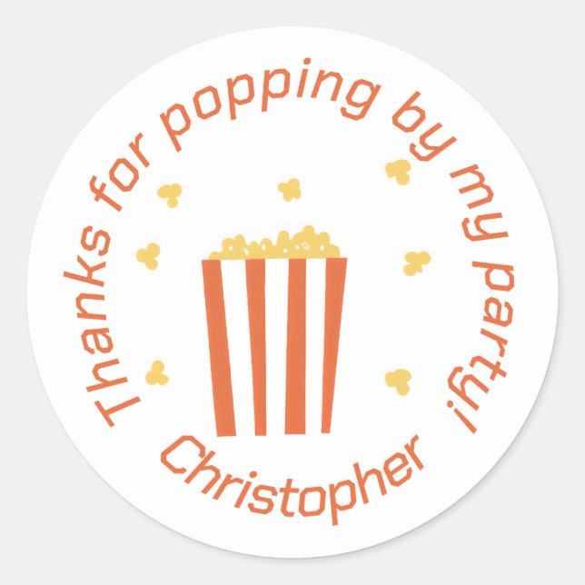 Movie Night Popcorn Personalised Thank You Classic Round Sticker (Front)