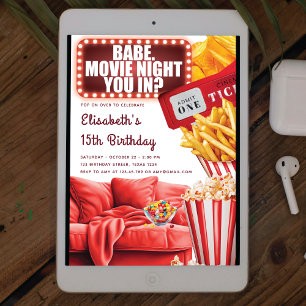 Movie Night Teenage Girl Birthday Invitation