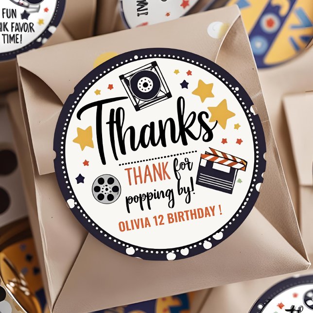Movie Night Thank You Sticker | Popcorn Birthday  (Creator Uploaded)