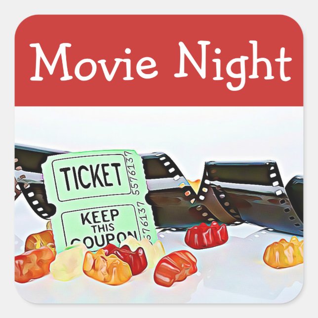 Movie Night Theatre Birthday Party Stickers (Front)
