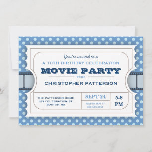 Movie Party Birthday Party Admission Ticket Blue Invitation