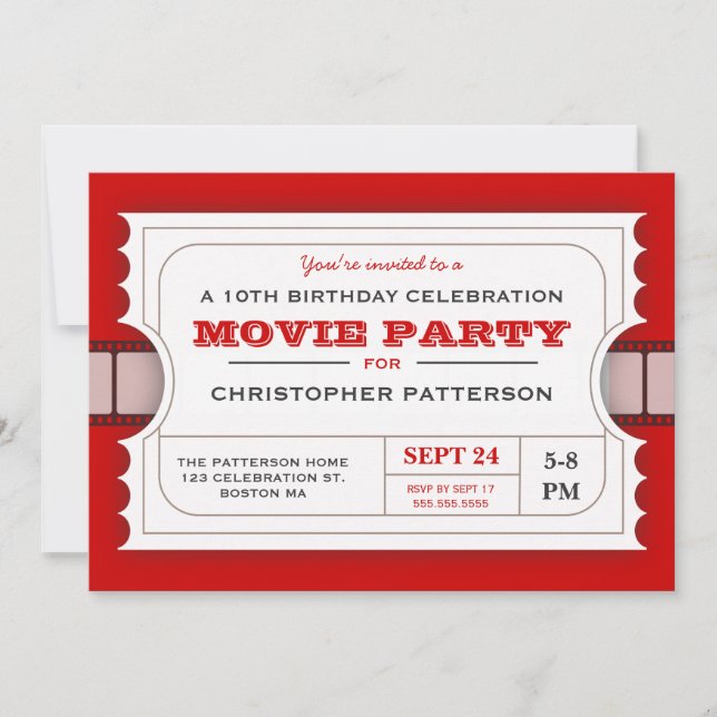 Movie Party Birthday Party Admission Ticket Invitation (Front)