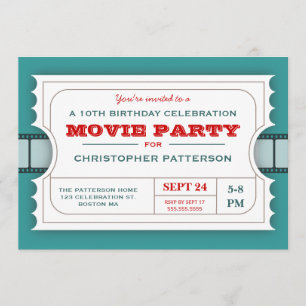 Movie Party Birthday Party Admission Ticket Invitation