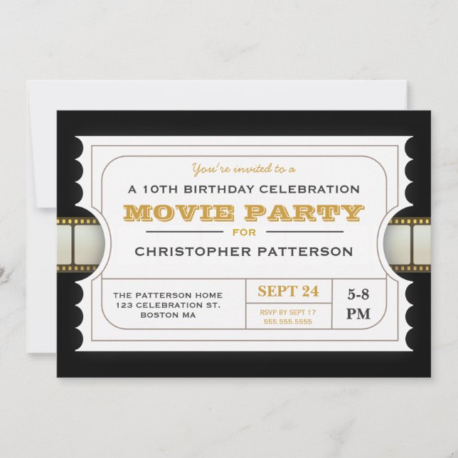 Movie Party Birthday Party Admission Ticket Invitation (Front)