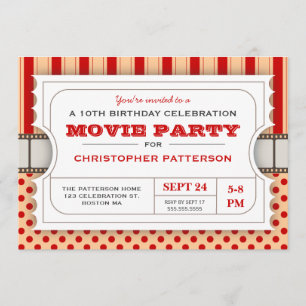 Movie Party Birthday Party Admission Ticket Red Invitation