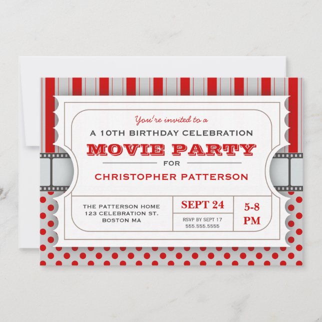 Movie Party Birthday Party Admission Ticket | Red Invitation (Front)