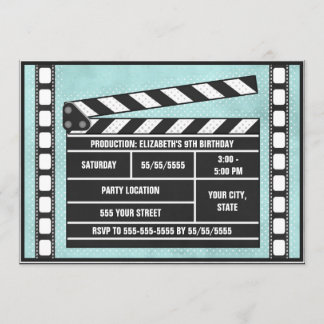 Movie Party Clapboard Blue Invitation