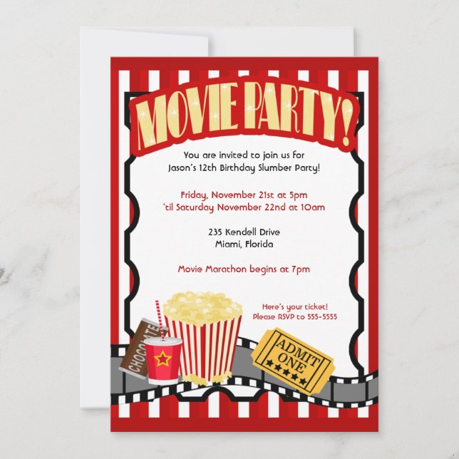 MOVIE PARTY Ticket Birthday Invitations (Front)