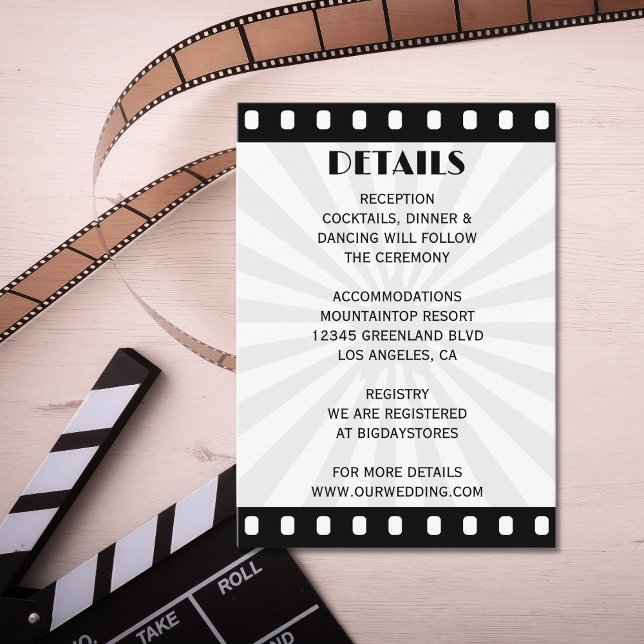 Movie Poster Film Strip Black And White Wedding Enclosure Card (Creator Uploaded)