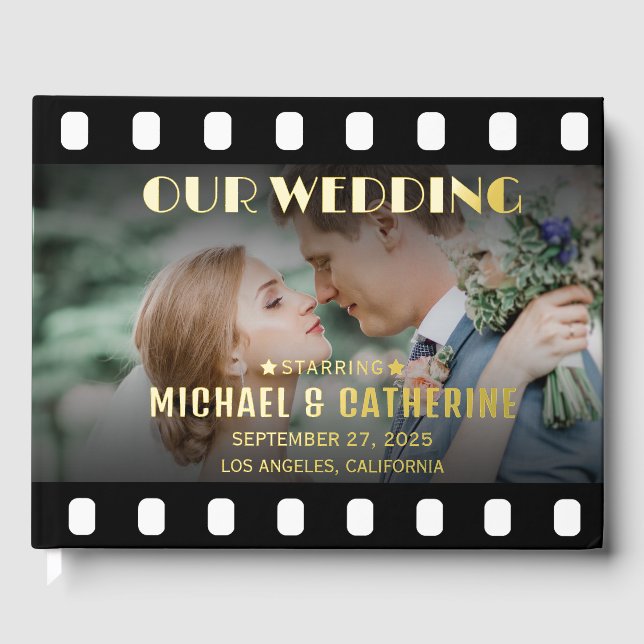 Movie Poster Film Strip Black And White Wedding Guest Book (Front)