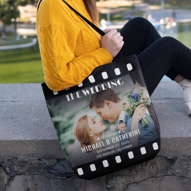 Movie Poster Film Strip Black And White Wedding Tote Bag (Creator Uploaded)