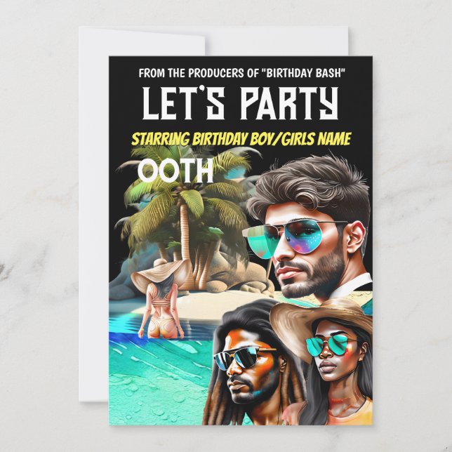 Movie poster island beach thriller DIY birthday Invitation (Front)