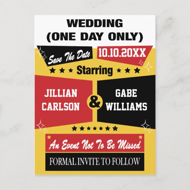 Movie Poster Wedding Save The Date Announcement Postcard (Front)